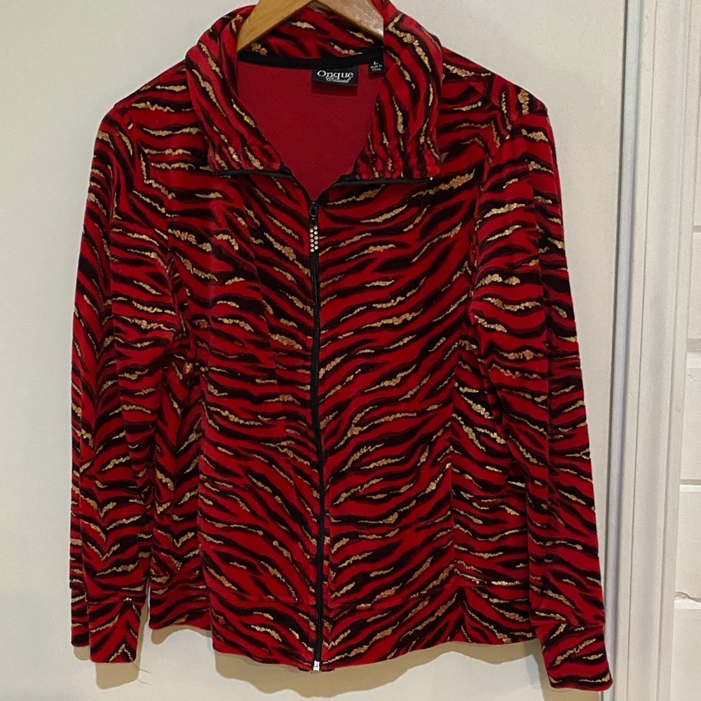 Onque Casuals Vibrant Red and Black Patterned Bomber Jacket